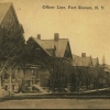<p>Northern end of Officers&#39; Row, including officers&#39; quarters Buildings 9 through 12, Building 13 and Building 42 (left-right), looking north, ca. 1915.</p>